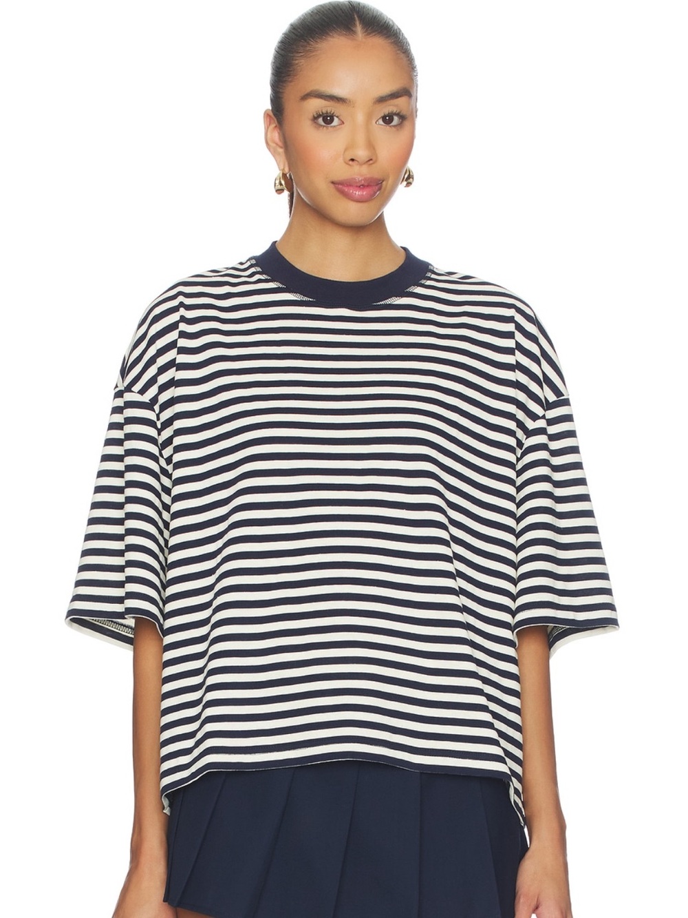 Lioness Bloom Short Sleeve Tee in navy white stripe M